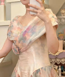 Colorful Prom Dress V-neck Pleated Evening Dress Long Cocktail Outfits Gala Gown HZ0427