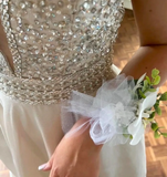 Gorgeous Prom Dress V-neck Beading Slit Evening Dress Long Cocktail Outfits Gala Gown HZ0427