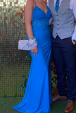 Fashion Prom Dress Blue Spaghetti Straps Slit Evening Dress Long Party Outfits Gala Gown HZ0427