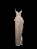Sparkly Sequin Mermaid Spaghetti Strap Sequined Champagne Long Prom Dresses Inspiration Evening Gowns Formal Party Prom Dress HZ0311