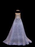 Sparkling Ball Gown Strapless Lilac Scarf With Gold Beaded Inspo Formal Party Gowns Long Prom Dresses HZ0311