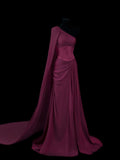 Chic Sheath One Shoulder Grape Chiffon Long Party Dresses Prom Dresses Impress Wedding Guest Dress HZ0311