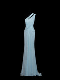 Shining Sheath One Shoulder Sequin Light Sky Blue Long Party Dresses Prom Dresses Impress Wedding Guest Dress HZ0311