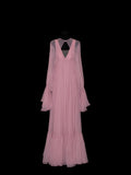 Chic A line V Neck Chiffon Pink Pleated Ruffle Long Prom Dresses Inspiration Evening Gowns Formal Party Prom Dress HZ0311