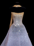 Sparkling Ball Gown Strapless Lilac Scarf With Gold Beaded Inspo Formal Party Gowns Long Prom Dresses HZ0311