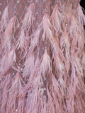Chic Mermaid High Neck Pink Lace With Feather Appliques Inspo Formal Party Gowns Long Prom Dresses HZ0311