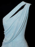 Shining Sheath One Shoulder Sequin Light Sky Blue Long Party Dresses Prom Dresses Impress Wedding Guest Dress HZ0311