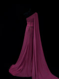 Chic Sheath One Shoulder Grape Chiffon Long Party Dresses Prom Dresses Impress Wedding Guest Dress HZ0311