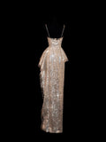 Sparkly Sequin Mermaid Spaghetti Strap Sequined Champagne Long Prom Dresses Inspiration Evening Gowns Formal Party Prom Dress HZ0311