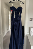 Elegant Prom Dress Navy Blue Sweetheart Pleated Long Evening Dress Party Outfits Gala Gown HZ0427