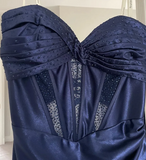 Elegant Prom Dress Navy Blue Sweetheart Pleated Long Evening Dress Party Outfits Gala Gown HZ0427