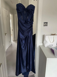 Elegant Prom Dress Navy Blue Sweetheart Pleated Long Evening Dress Party Outfits Gala Gown HZ0427