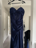 Elegant Prom Dress Navy Blue Sweetheart Pleated Long Evening Dress Party Outfits Gala Gown HZ0427
