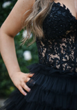 Elegant Prom Dress Black Sweetheart Pleated Tulle Long Gala Gown Evening Dress Party Outfits HZ0427