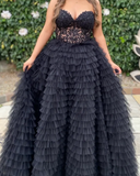 Elegant Prom Dress Black Sweetheart Pleated Tulle Long Gala Gown Evening Dress Party Outfits HZ0427