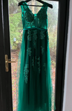 Stunning Prom Dress Dark Green V-neck Pleated Tulle Long Gala Gown Evening Dress Party Outfits HZ0427