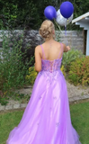 Morden Prom Dress A Line Purple Spaghetti Straps Pleated Tulle Long Gala Gown Evening Dress Party Outfits HZ0427