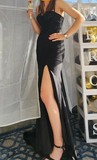 Sexy Prom Dress Black Spaghetti Straps Slit Long Gala Gown Evening Dress Party Outfits HZ0427