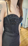 Sexy Prom Dress Black Spaghetti Straps Slit Long Gala Gown Evening Dress Party Outfits HZ0427