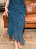 90s Retro Prom Dress Navy Blue Spaghetti Straps Beading Sheath Gala Gown Evening Dress Party Outfits HZ0427
