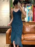 90s Retro Prom Dress Navy Blue Spaghetti Straps Beading Sheath Gala Gown Evening Dress Party Outfits HZ0427