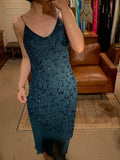 90s Retro Prom Dress Navy Blue Spaghetti Straps Beading Sheath Gala Gown Evening Dress Party Outfits HZ0427