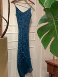 90s Retro Prom Dress Navy Blue Spaghetti Straps Beading Sheath Gala Gown Evening Dress Party Outfits HZ0427
