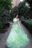 90s Retro Prom Dress Light Green Straps Pleated Tulle Gala Gown Evening Dress Party Outfits HZ0427