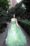 90s Retro Prom Dress Light Green Straps Pleated Tulle Gala Gown Evening Dress Party Outfits HZ0427