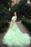 90s Retro Prom Dress Light Green Straps Pleated Tulle Gala Gown Evening Dress Party Outfits HZ0427
