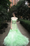 90s Retro Prom Dress Light Green Straps Pleated Tulle Gala Gown Evening Dress Party Outfits HZ0427