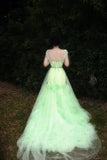 90s Retro Prom Dress Light Green Straps Pleated Tulle Gala Gown Evening Dress Party Outfits HZ0427