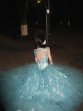 90s Retro Ball Gown Light Blue Sweetheart Ruffle Gala Gown Evening Dress Prom Dress HZ0427