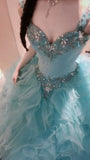 90s Retro Ball Gown Light Blue Sweetheart Ruffle Gala Gown Evening Dress Prom Dress HZ0427