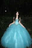 90s Retro Ball Gown Light Blue Sweetheart Ruffle Gala Gown Evening Dress Prom Dress HZ0427