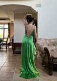 90s Prom Dress Ombre Green Spaghetti Straps Backless Gala Gown Evening Dress Party Outfits HZ0427
