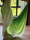 90s Prom Dress Ombre Green Spaghetti Straps Backless Gala Gown Evening Dress Party Outfits HZ0427
