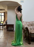 90s Prom Dress Ombre Green Spaghetti Straps Backless Gala Gown Evening Dress Party Outfits HZ0427
