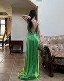 90s Prom Dress Ombre Green Spaghetti Straps Backless Gala Gown Evening Dress Party Outfits HZ0427