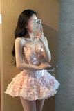 Sweet Homecoming Dress Strapless Butterfly Short Prom Dress Back to School Outfits Birthday Party Dress HZ0427