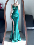 Elegant Prom Dress Spaghetti Straps Sheath Slit Mermaid Gala Gown Evening Dress Party Outfits HZ0427