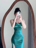 Elegant Prom Dress Spaghetti Straps Sheath Slit Mermaid Gala Gown Evening Dress Party Outfits HZ0427