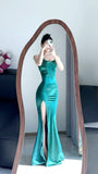 Elegant Prom Dress Spaghetti Straps Sheath Slit Mermaid Gala Gown Evening Dress Party Outfits HZ0427