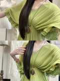 Beauty Prom Dress Green V-neck Pleated Gala Gown Evening Dress Party Outfits HZ0427