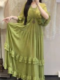 Beauty Prom Dress Green V-neck Pleated Gala Gown Evening Dress Party Outfits HZ0427
