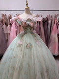 Beauty Ball Gown Off Shoulder Pleated Tulle Evening Dress Gala Prom Gown Quinceanera Dress HZ0427