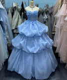 Chic Ball Gown Blue Sweetheart Pleated Floral Quinceanera Dress Evening Dress Gala Prom Gown HZ0427