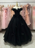 New Arrival Ball Gown Black Off Shoulder Tulle Quinceanera Dress Evening Dress Gala Prom Gown HZ0427