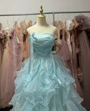 90s Retro Ball Gown Strapless Ruffle Quinceanera Dress Evening Dress Gala Prom Gown HZ0427
