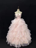 90s Ball Gown Light Pink Strapless Pleated Ruffle Quinceanera Dress Evening Dress Gala Prom Gown HZ0427